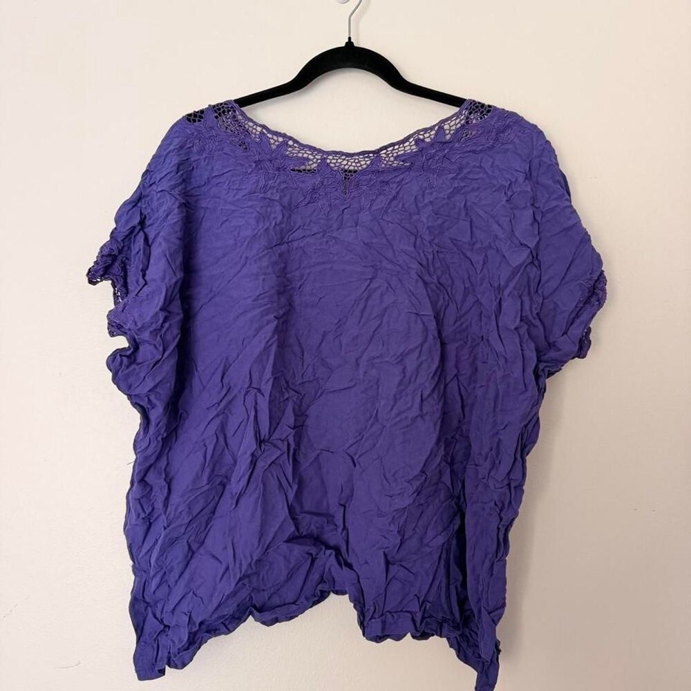 Vintage Red Threads purple crochet lace trim blouse, 3X - Picture 4 of 4